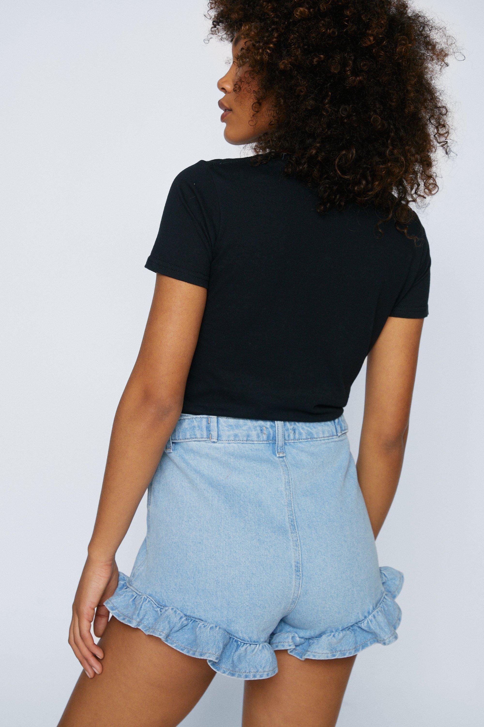 Ruffle waist deals denim shorts